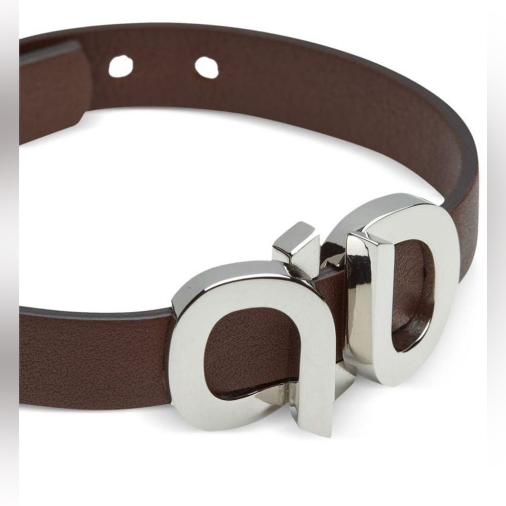 Salvatore ferragamo gancini accent leather bracelet brown o/s brand new
